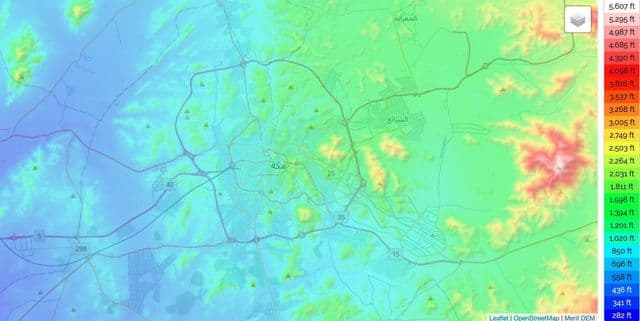 メッカ（Makkah）の標高マップ